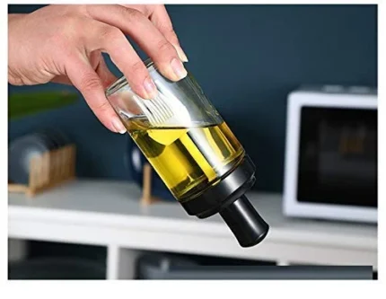 PUREFIT Borosilicate Oil Condiment Jar with Brush Vinegar Dispenser, BPA Free, Salad Dressing Cruet Glass Bottle Olive Oil Bottles Dispenser, 200 ml (Pack of 1)