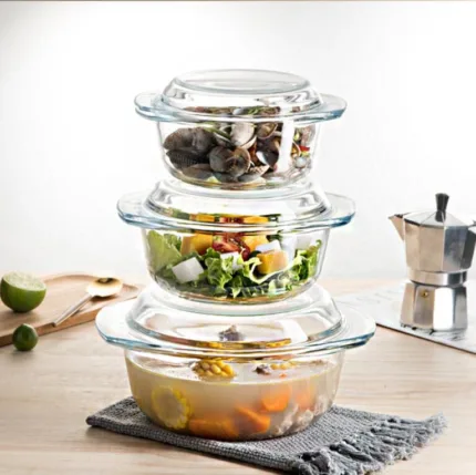 PUREFIT Borosilicate Glass Round Storage Multipurpose Casserole Microwave Oven & freezer Safe Bake & Serve, Combo set of 1000ml/1500ml/2000ml- 3 pcs Set, Gift Pack