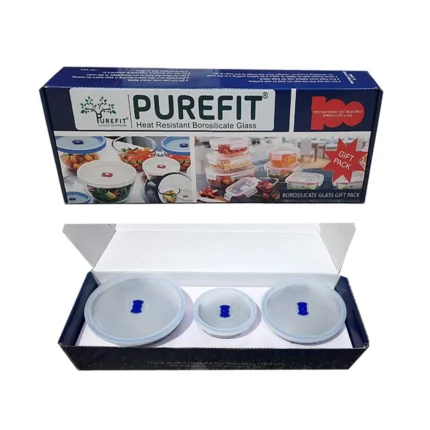 PureFit Borosilicate Multipurpose Round Glass Mixing & Serving Bowl with lid, Microwave Oven & Freezer Safe, 500ml, 1050ml & 1600ml, Set of 3 Festive Gift Pack