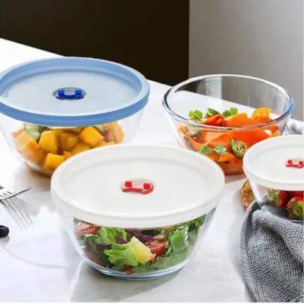 PUREFIT Borosilicate Multipurpose Round Glass Mixing & Serving Bowl with lid, Microwave Oven & Freezer Safe, 1600ml, Pack of 1