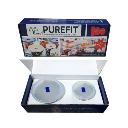 PureFit Borosilicate Multipurpose Round Glass Mixing & Serving Bowl with lid, Microwave Oven & Freezer Safe, 500ml & 1050ml, Set of 2 Festive Gift Pack
