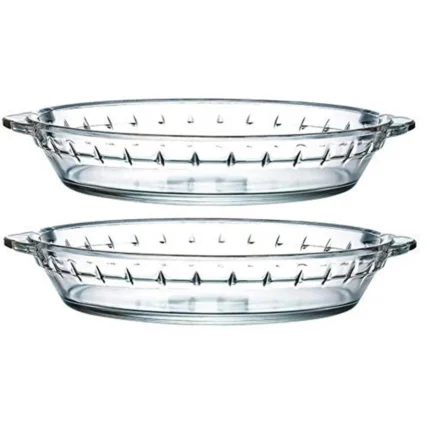 PUREFIT Borosilicate Glass Round Baking Dish Tray Pie Plate, Microwave Oven & freezer Safe, Bake & Serve, 17cm, Pack of 2